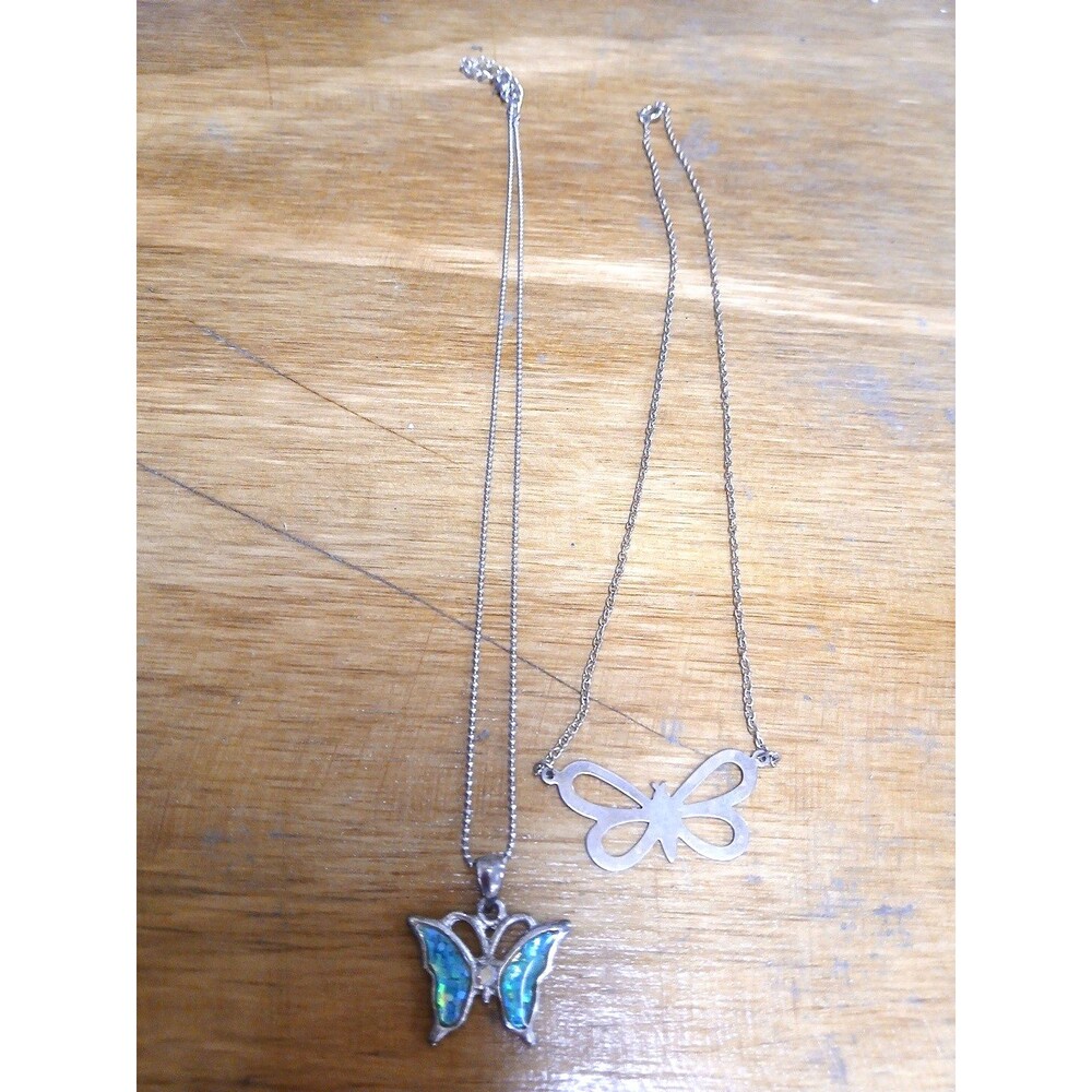 2 Butterfly Necklaces Fashion Jewelry Gold Tone Silver Tone Crystal Look